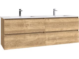 Flora 63-Inch Double Wall Mounted Bathroom Vanity in Natural Oak with Matte White Solid Surface