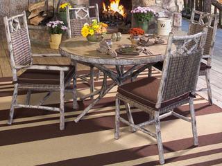 Woodard Whitecraft River Run Wicker Antique Palm Outdoor Dining Set
