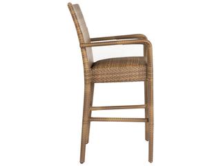 Woodard Whitecraft All Weather Wicker Padded Seat Patio Bar Stool with Arms