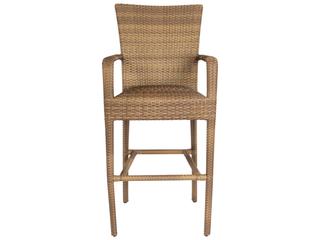 Woodard Whitecraft All Weather Wicker Padded Seat Patio Bar Stool with Arms