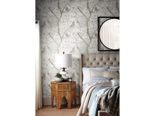 York Wallcoverings Antonina Vella Boho Luxe Off White Peacock Block Print Wallpaper