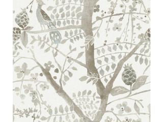 York Wallcoverings Antonina Vella Boho Luxe Off White Peacock Block Print Wallpaper