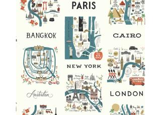 York Wallcoverings Blue / Red City Maps Wallpaper
