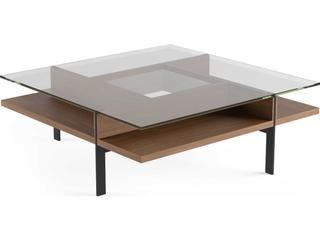 BDI Terrace Square Glass Natural Walnut Coffee Table