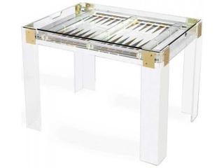 Interlude Home Gold Clear Shiny Brass Silver Game Table
