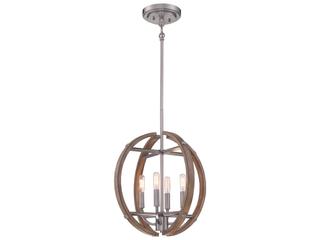 Minka Lavery Country Estates 4-Light Sun Faded Wood Brushed Nickel Brown Globe Linear Chandelier