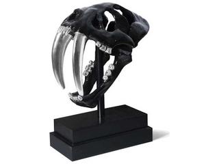 Phillips Collection Jason Design Glossy Lacquer / Silver Leaf Saber Tooth Tiger Skull Sculpture