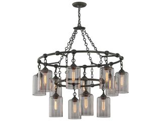 Troy Lighting Gotham 12-Light Aged Silver Glass Candelabra Cylinder Tiered Chandelier