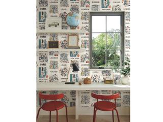 York Wallcoverings Blue / Red City Maps Wallpaper