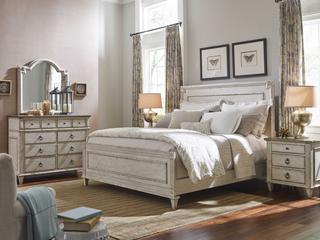 American Drew Southbury White Parchment Oak Wood Queen Panel Bed