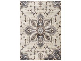 Jordan Collection Power-Loomed Ivory Blue Area Rug Traditional
