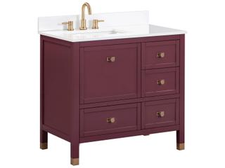 Avanity Alana 37 in. Single Sink Bathroom Vanity in Burgundy Red with White Engineered Stone Top