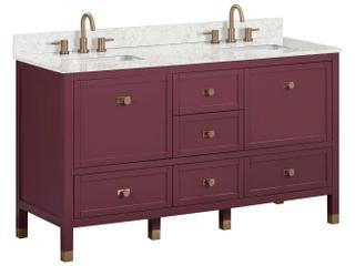 Avanity Alana 61 in. Double Sink Bathroom Vanity in Burgundy Red with Alluring Quartz Top