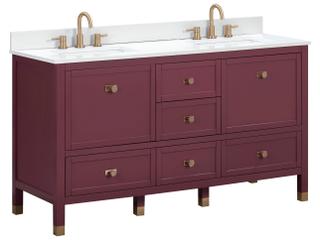 Alana 61 in. Double Sink Bathroom Vanity in Burgundy Red with White Engineered Stone Top