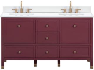 Avanity Alana 61 in. Double Sink Bathroom Vanity in Burgundy Red with White Engineered Stone Top