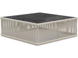 Malta 48-Inch Square Coffee Table with Pebble Glass Top in Birch