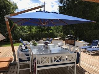 Bambrella Levante Wood 8.5 x 11.5 Foot Rectangular Crank Lift Outdoor Patio Umbrella