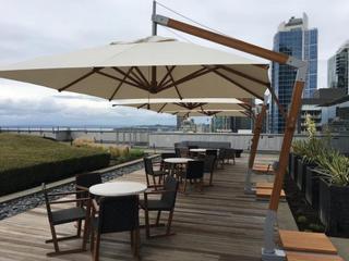 Bambrella Levante Wood 8.5 x 11.5 Foot Rectangular Crank Lift Outdoor Patio Umbrella