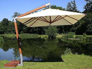 Bambrella Levante Sidewind 11 Foot Square Crank Lift Manual Tilt Patio Umbrella