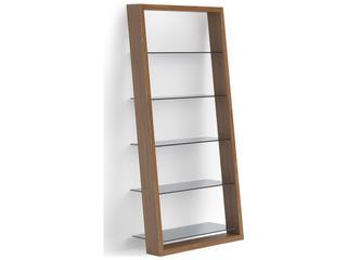 Eileen 5-Tier Leaning Shelf with Tempered Glass in Natural Walnut