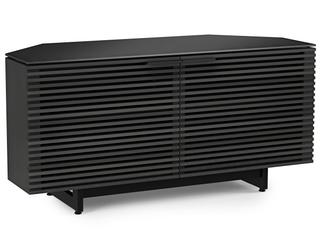 Corridor Corner Media Cabinet Charcoal Stained Ash Louvered Doors