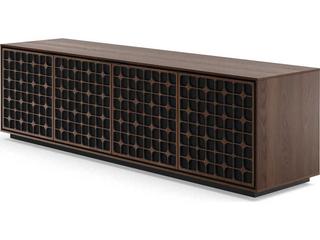 Elements Constellation 82-Inch Media Cabinet in Toasted Oak with Rolling Plinth Base