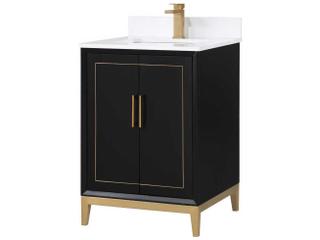 Gracie 24-Inch Single Bathroom Vanity in Midnight Black with Satin Brass Trim