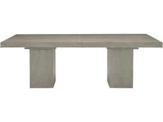 Linea Rectangular Wood Cerused Greige Textured Graphite Metal Dining Table