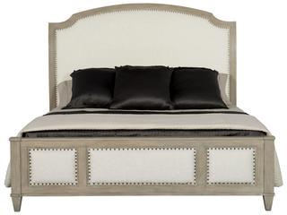Bernhardt Santa Barbara Sandstone Beige Oak Wood Upholstered Queen Sleigh Bed