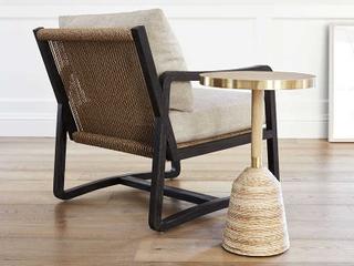 Brownstone Mitchell Round Wood Beach Brass End Table