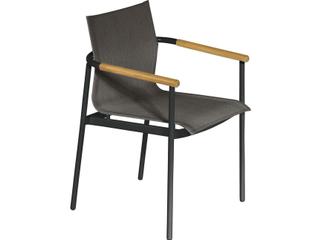 Around Aluminum Sunbrella Sling Dining Armchair in Forge Grey and Carbon