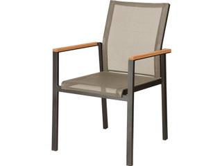 Aura Aluminum Sling Dining Armchair with Teak Accents in Graphite