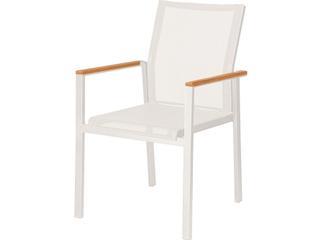 Aura Aluminum Teak Dining Armchair with Pearl Sling in Arctic White