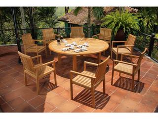 Barlow Tyrie Drummond Round Dining Table - Natural Teak - 73"
