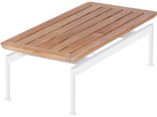 Layout Narrow Coffee Table with Teak Top in Arctic White