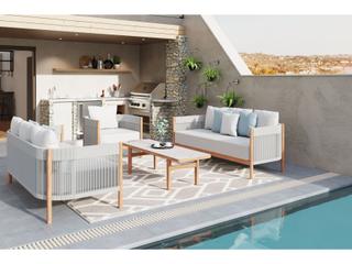 Barlow Tyrie Monterey Coffee Table - Natural Teak Frame - Frost Ceramic Top