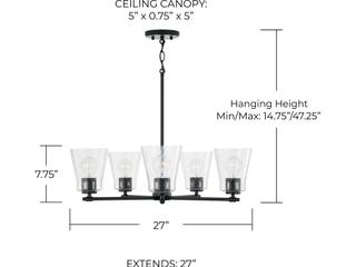 Capital Lighting Baker 5-Light Matte Black Glass Chandelier