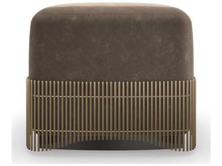 Caracole Classic Petit Four Dark Chocolate Brushed Gold Brown Microfiber Upholstered Ottoman