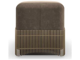 Caracole Classic Petit Four Dark Chocolate Brushed Gold Brown Microfiber Upholstered Ottoman