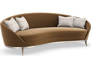 Caracole Signature Metropolitan Main Event Dusty Silver Bronze Plated Metal Brown Upholstered Sofa