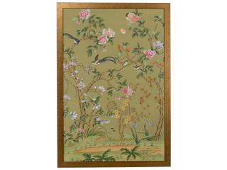 Edgedale Panel Green B Watercolor On Silk Wall Art with Gold Frame