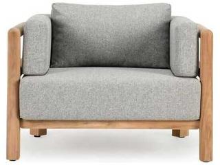 Classic Home Outdoor Aston Natural, Gray Wood Cushion Lounge Chair