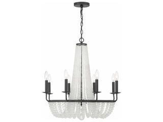 8-Light Bella Chandelier in Matte Black with Frosted Glass Beads
