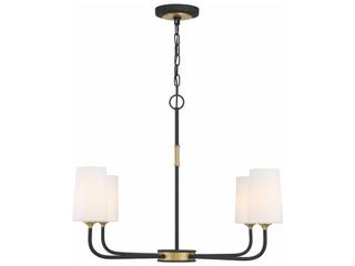 Crystorama Niles 4-Light Black Forged Modern Gold Glass Candelabra Cylinder Chandelier