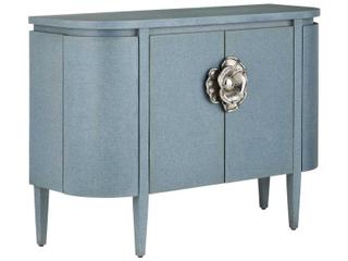 Currey and Company Briallen Blue Demi-Lune Cabinet with Polished Nickel Hardware