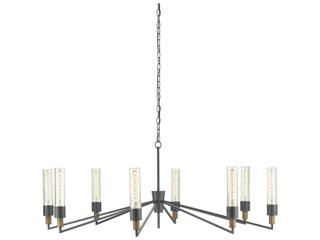 Currey & Company Delgado 8-Light Antique Black Reclaimed Wood Glass Chandelier