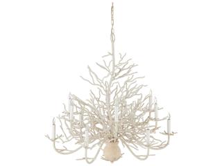 Currey & Company Seaward 12-Light White Coral natural Sand Candelabra Chandelier