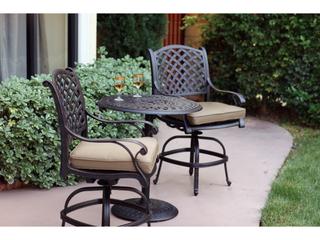 Darlee Outdoor Living Nassau Cast Aluminum 3-Piece Counter Height Set with Cushions and 30'' Round Pedestal Counter Table