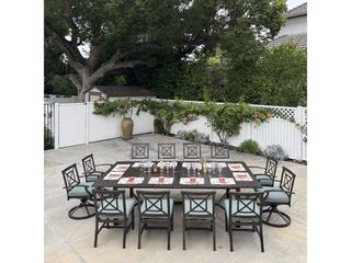 Atlantis 13-Piece Walnut Aluminum Extension Dining Set with Spa Cushions