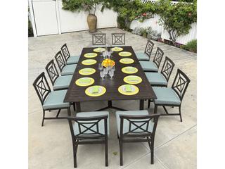 Atlantis 13-Piece Extendable Dining Set with Walnut Cast Aluminum Frame
